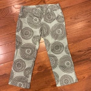 Size 0 light aqua cropped pants with dark brown design